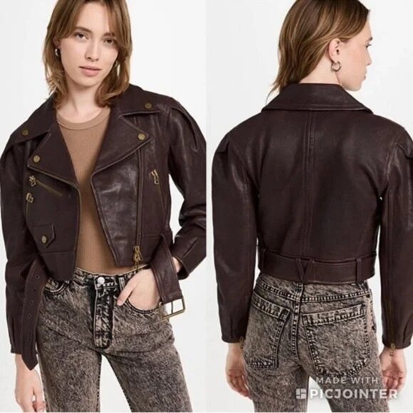 Veronica Beard Marea Brown Lamb Leather Moto Jacket size 6 Modern Edgy - Picture 16 of 16
